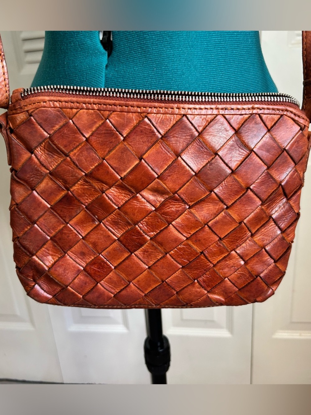 Vintage Vilenca Holland Woven Leather Crossbody Bag Brown Boho Artisan Purse